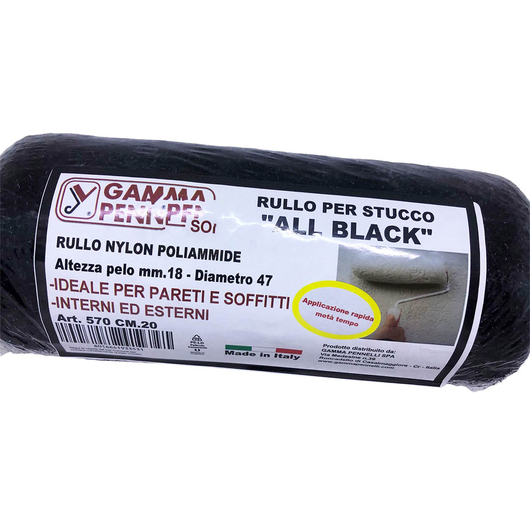 Gamma - Rullo per stucco da 20 cm in nylon poliammide nero a manico fisso Professionale