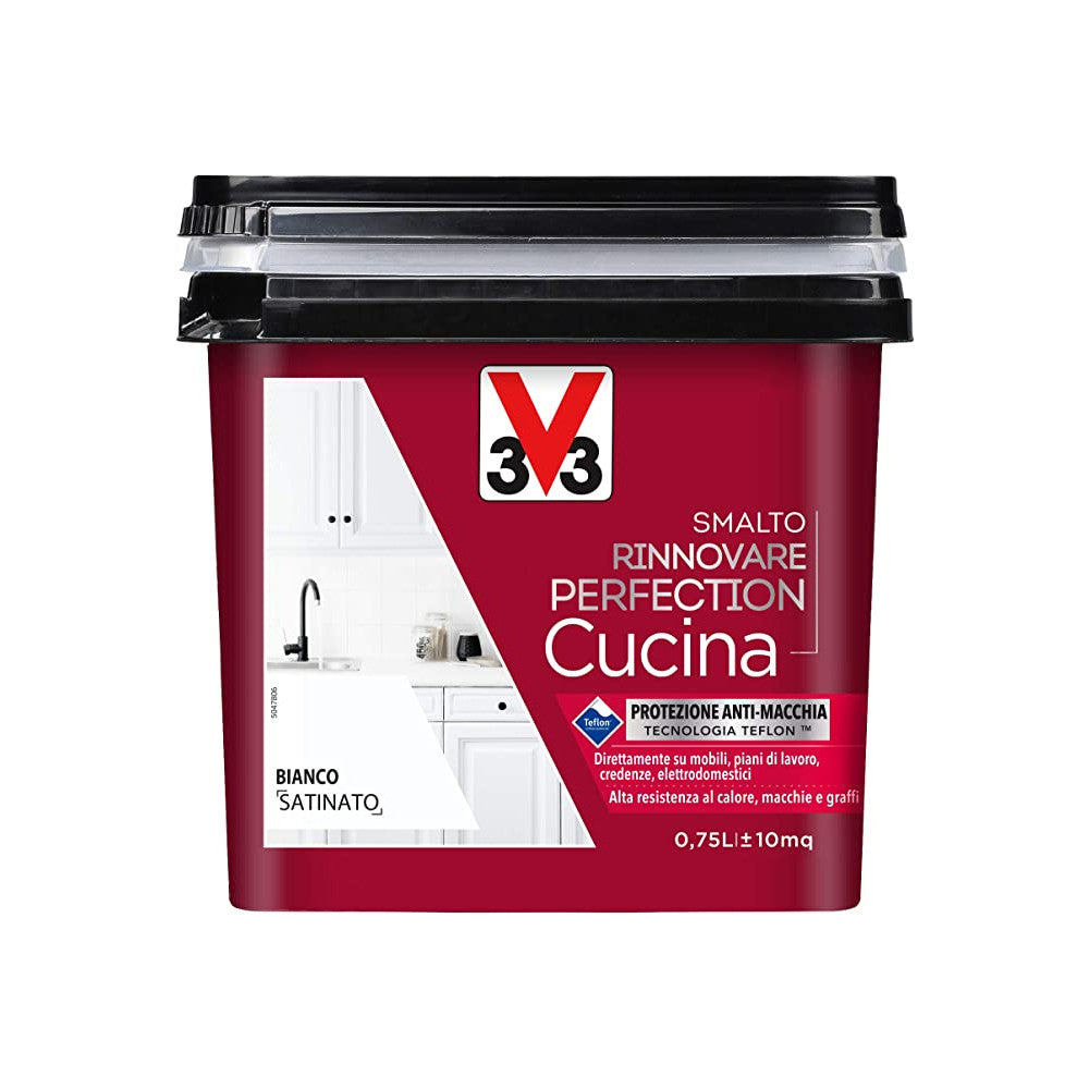 Smalto Rinnovare Perfection Cucina Ideale Per Rinnovare Qualsiasi Superficie Della Cucina Colore Bianco Satinato Da 0,75Lt-V33