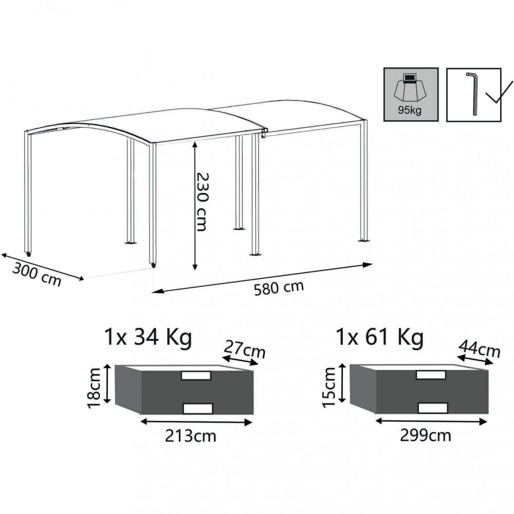 Gazebo Allungabile Tucson 3x3/6 m in Metallo Antracite