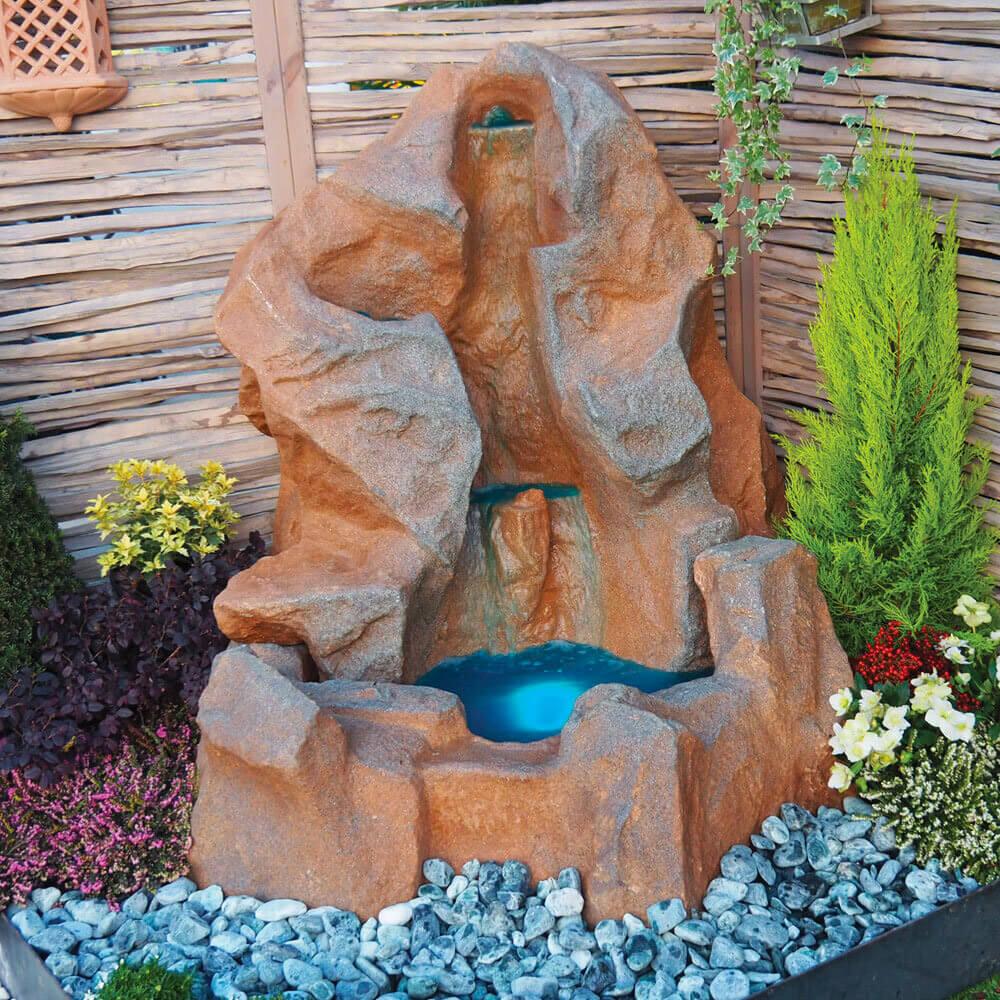 Cascata Artificiale Roccia da Giardino 126x110x140 cm in Vetroresina con Pompa