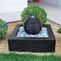 Sfera Cascata Artificiale da Giardino 65x65x48 cm in Resina con LED e Pompa Nera