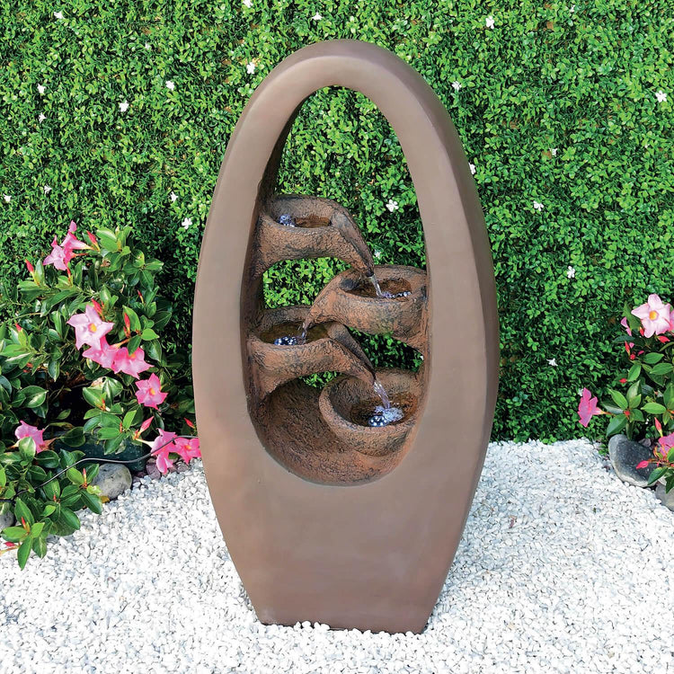 Fontana Zen da Giardino 49x26x96 cm 25 Litri in Poliroccia con LED e Pompa Marrone