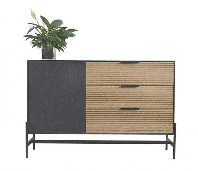 Credenza 1 Anta 3 Cassetti 124x40x81,5 cm Allycia in Legno Nero