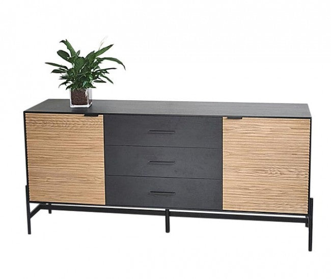 Credenza 2 Ante 3 Cassetti 164x40x75 cm Allycia in Legno Nero