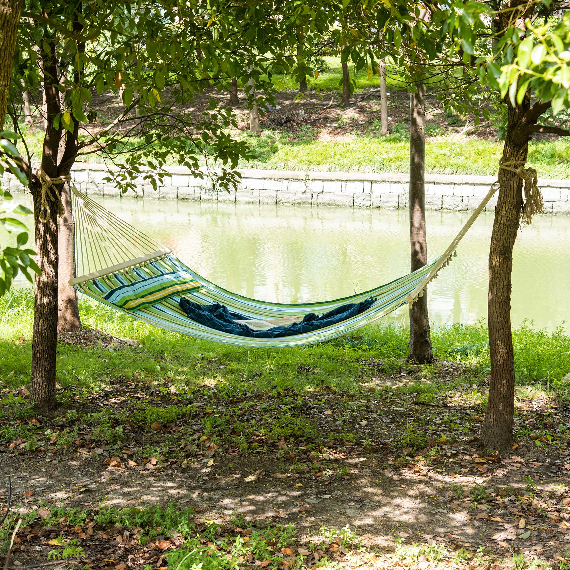 Amaca da Giardino 2 Posti 400x140 cm con Cuscino in Tessuto Multicolore