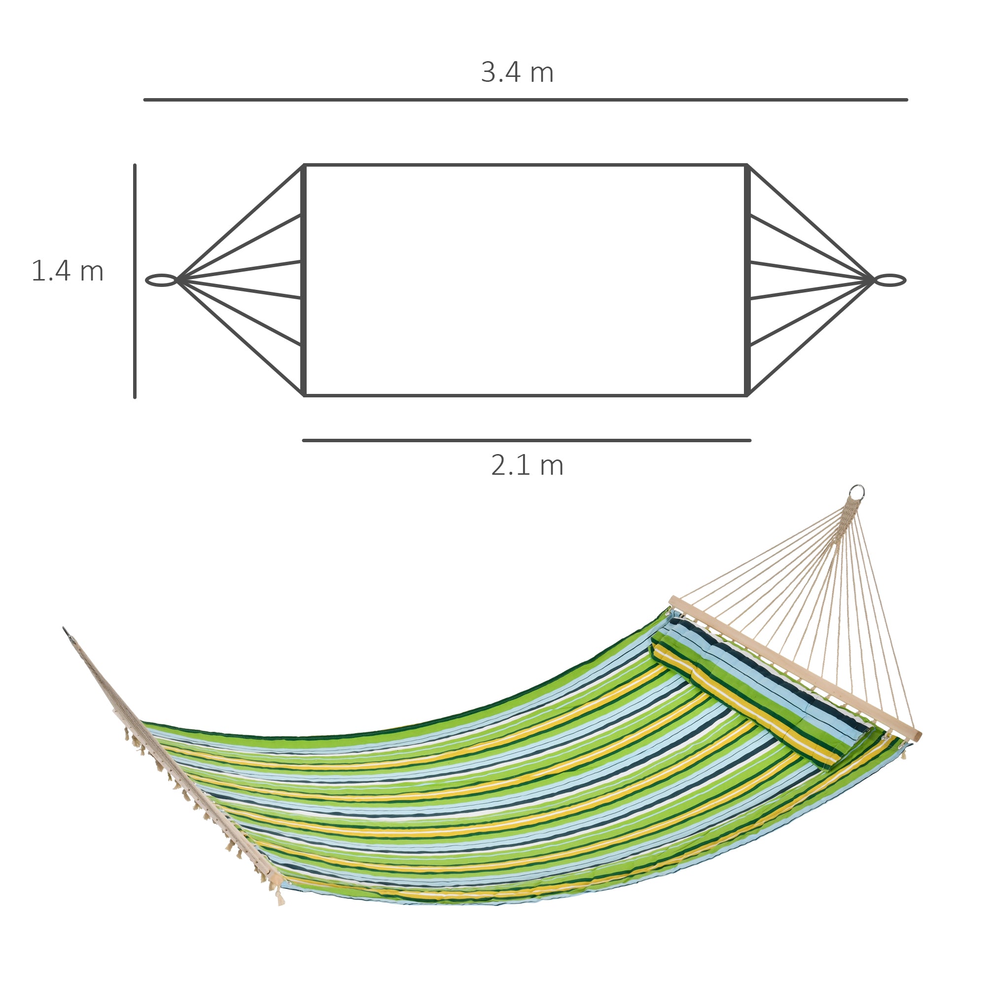 Amaca da Giardino 2 Posti 400x140 cm con Cuscino in Tessuto Multicolore