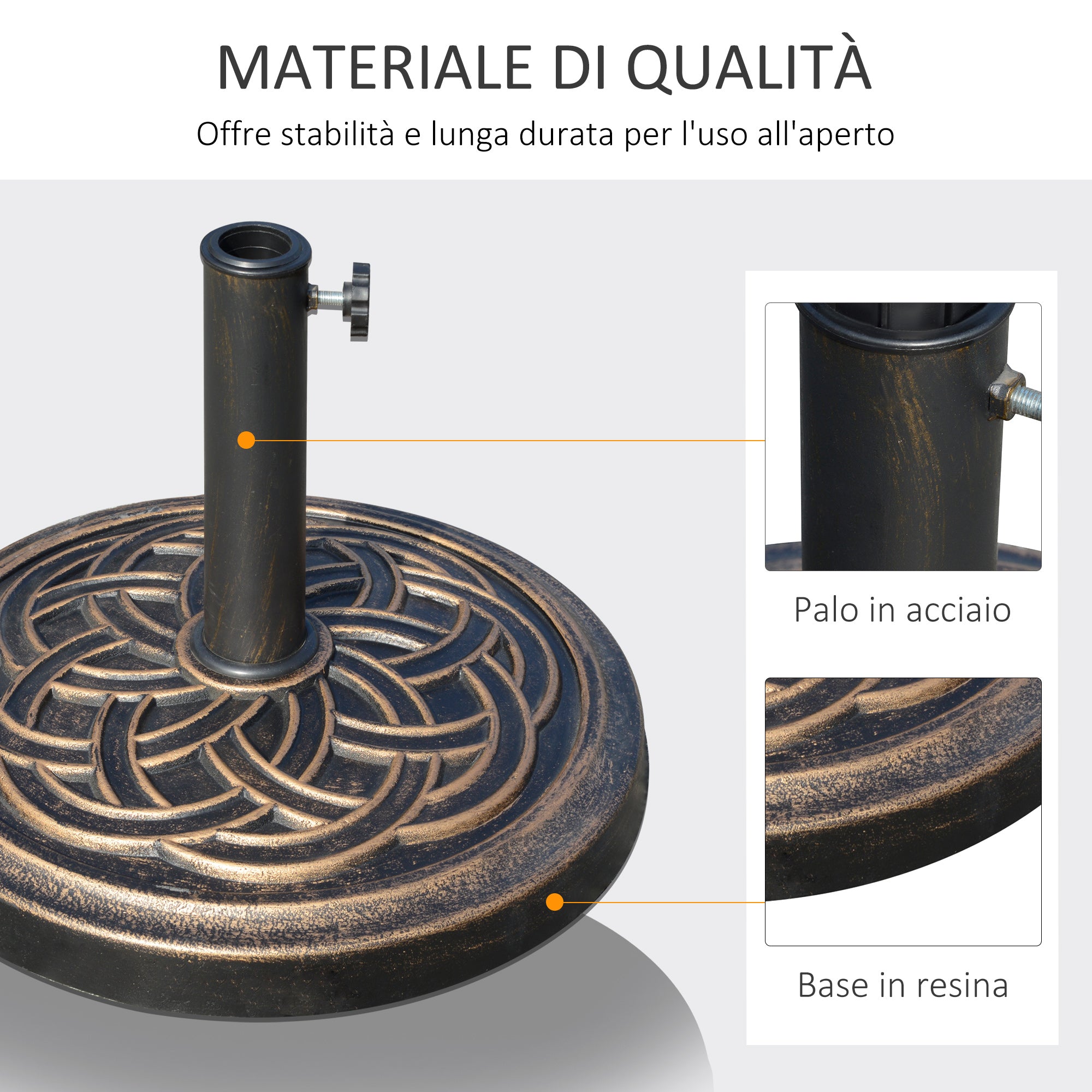 Base per Ombrellone da giardino Ø45x33 cm in Resina con Decorazione Bronzo