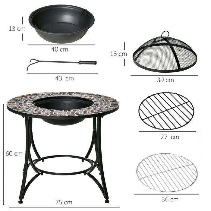 Braciere da Giardino 75x75x60 cm in Metallo e Ceramica