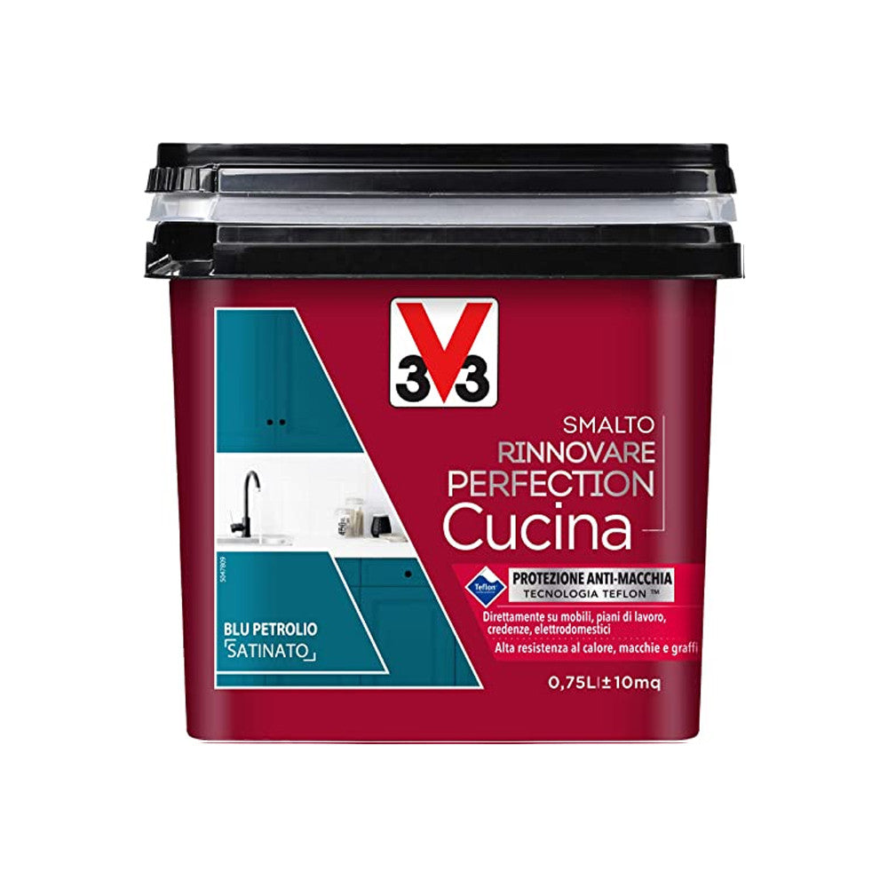 Smalto Rinnovare Perfection Cucina Ideale Per Rinnovare Qualsiasi Superficie Della Cucina Blu Petrolio Satinato Da 0,75Lt-V33