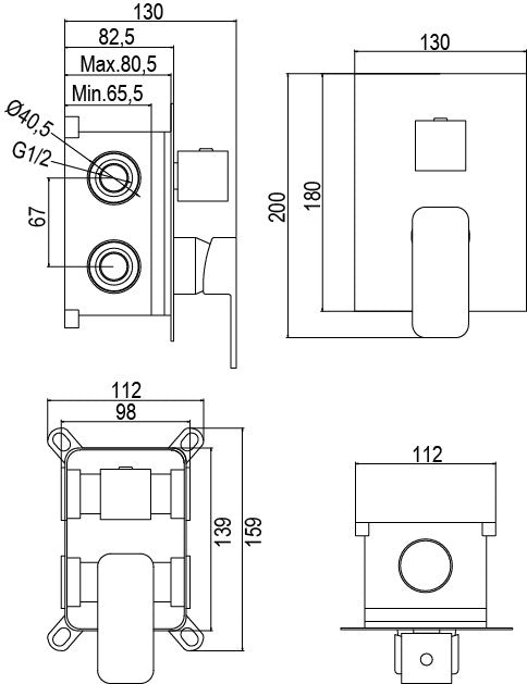 Miscelatore incasso doccia 2 via completo, moderno