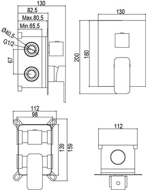 Miscelatore incasso doccia 2 via completo, moderno