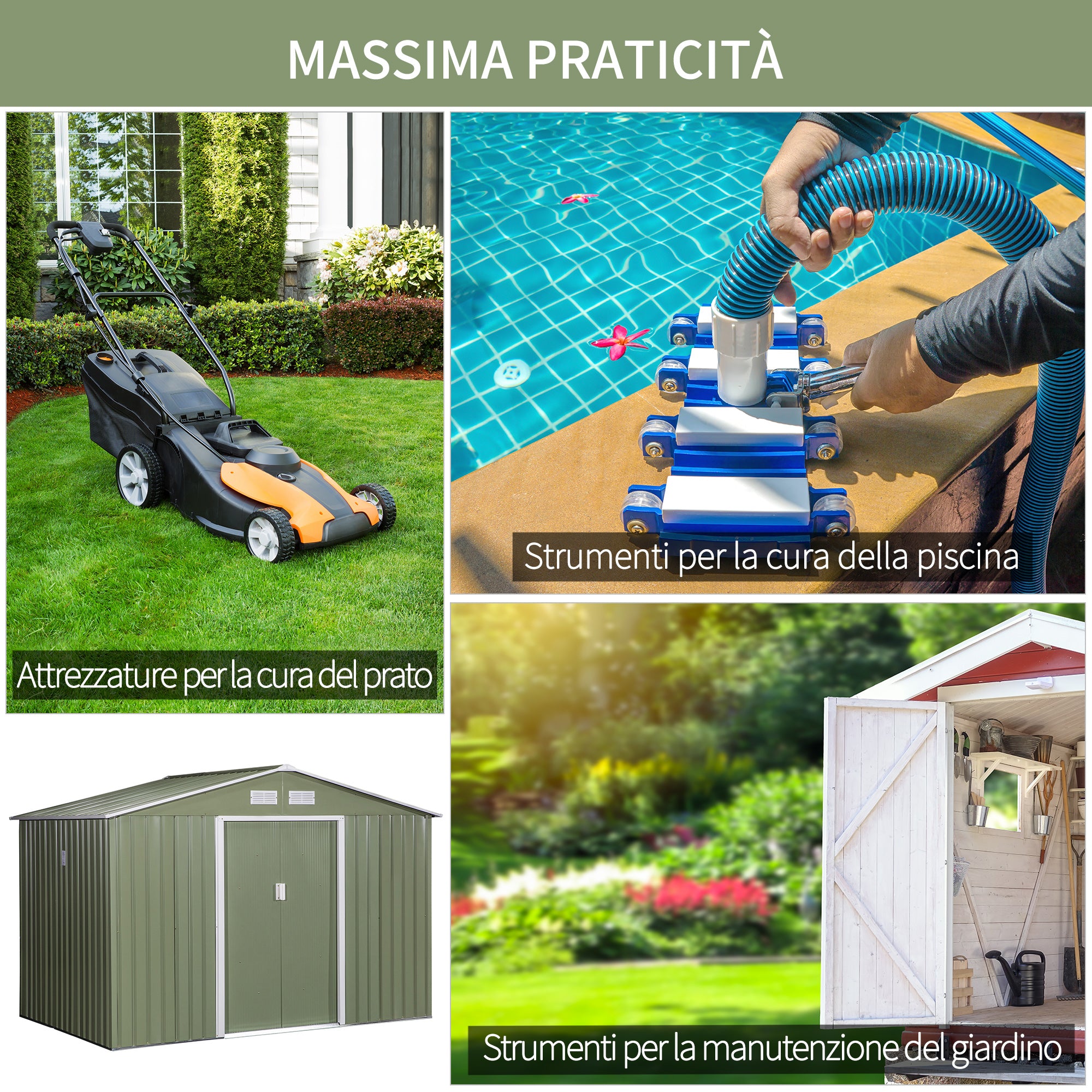 Casetta Box da Giardino 277x195x192 cm in Acciaio e Polipropilene Verde Chiaro