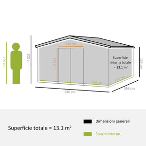 Casetta Box da Giardino in Lamiera 3,4x3,86x2 m Giallo