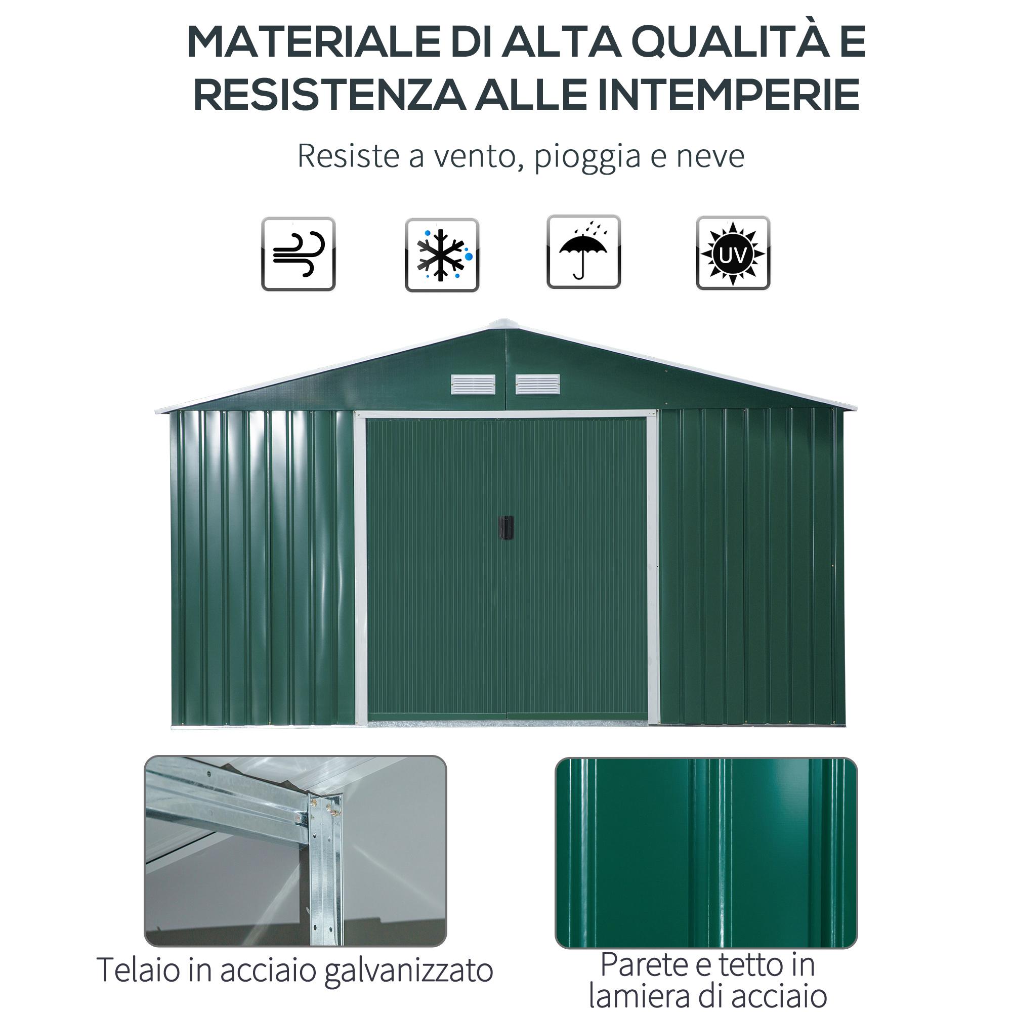 Casetta Box da Giardino in Lamiera 3,4x3,86x2 m Verde