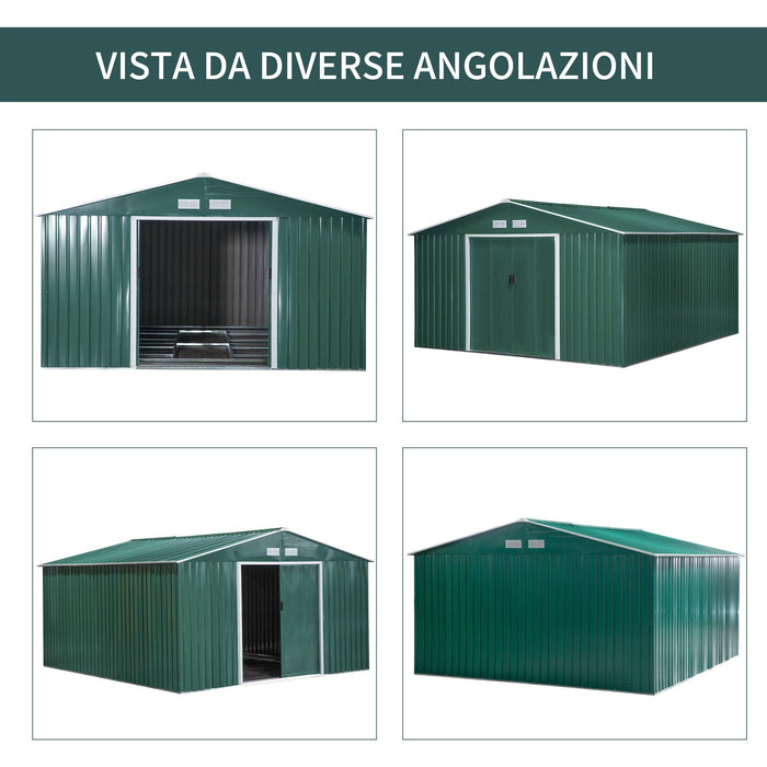 Casetta Box da Giardino in Lamiera 3,4x3,86x2 m Verde