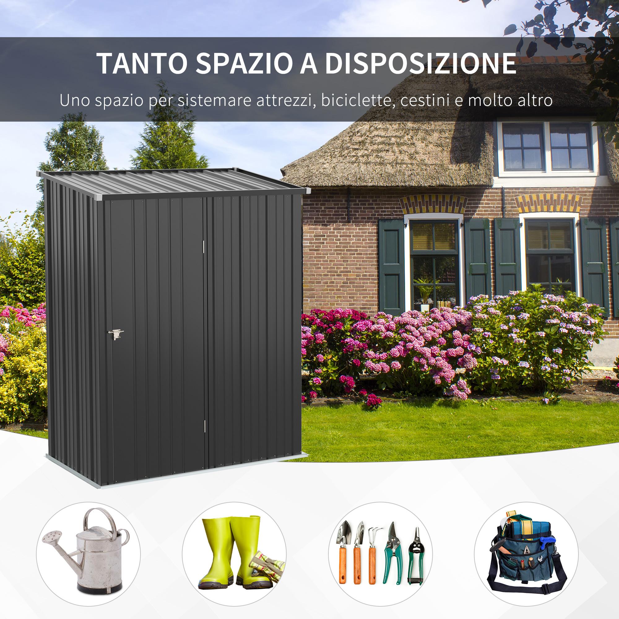 Casetta Box da Giardino 161,5x94,5x196 cm in Lamiera Acciaio Nero