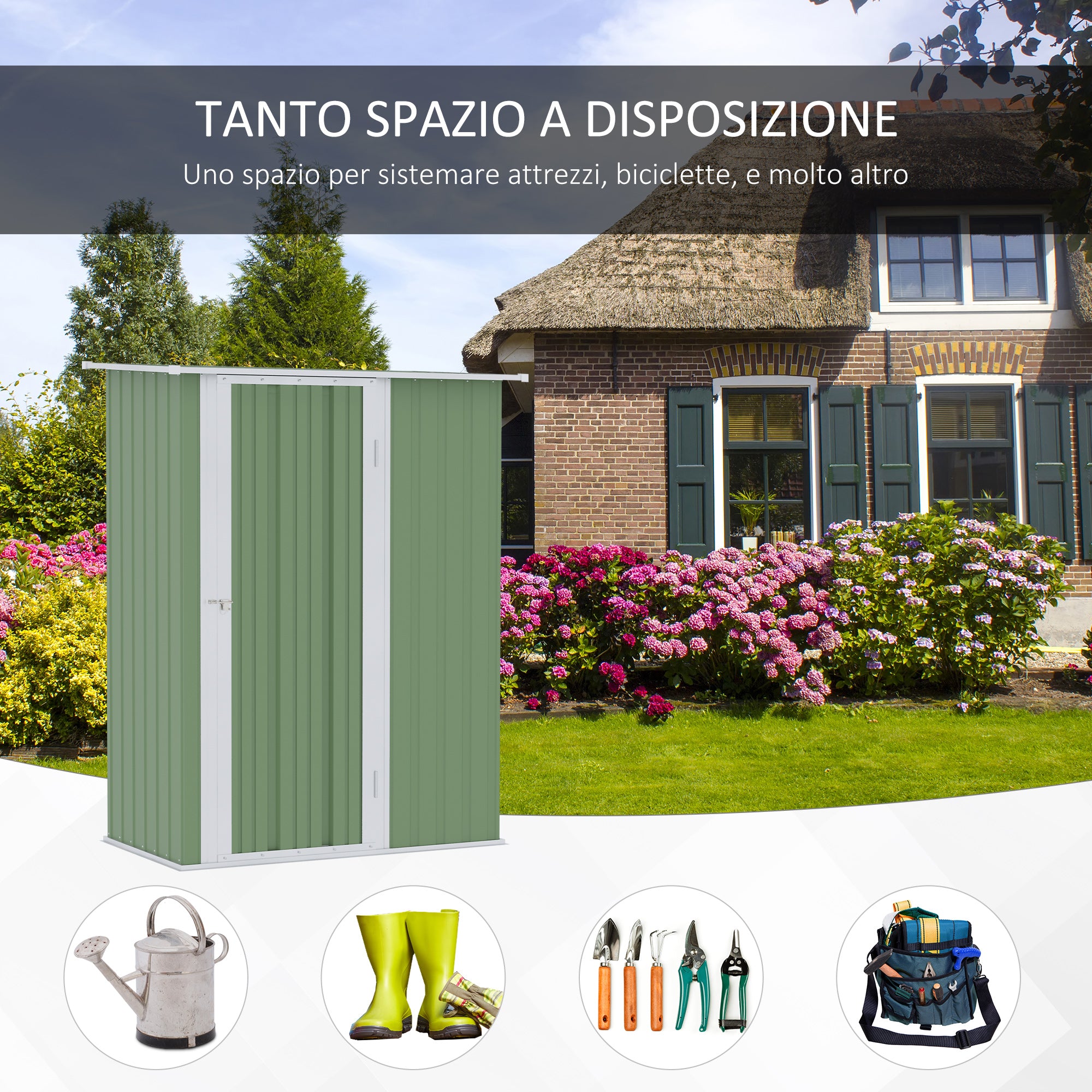 Casetta Box da Giardino 142x84x189 cm in Acciaio Verde