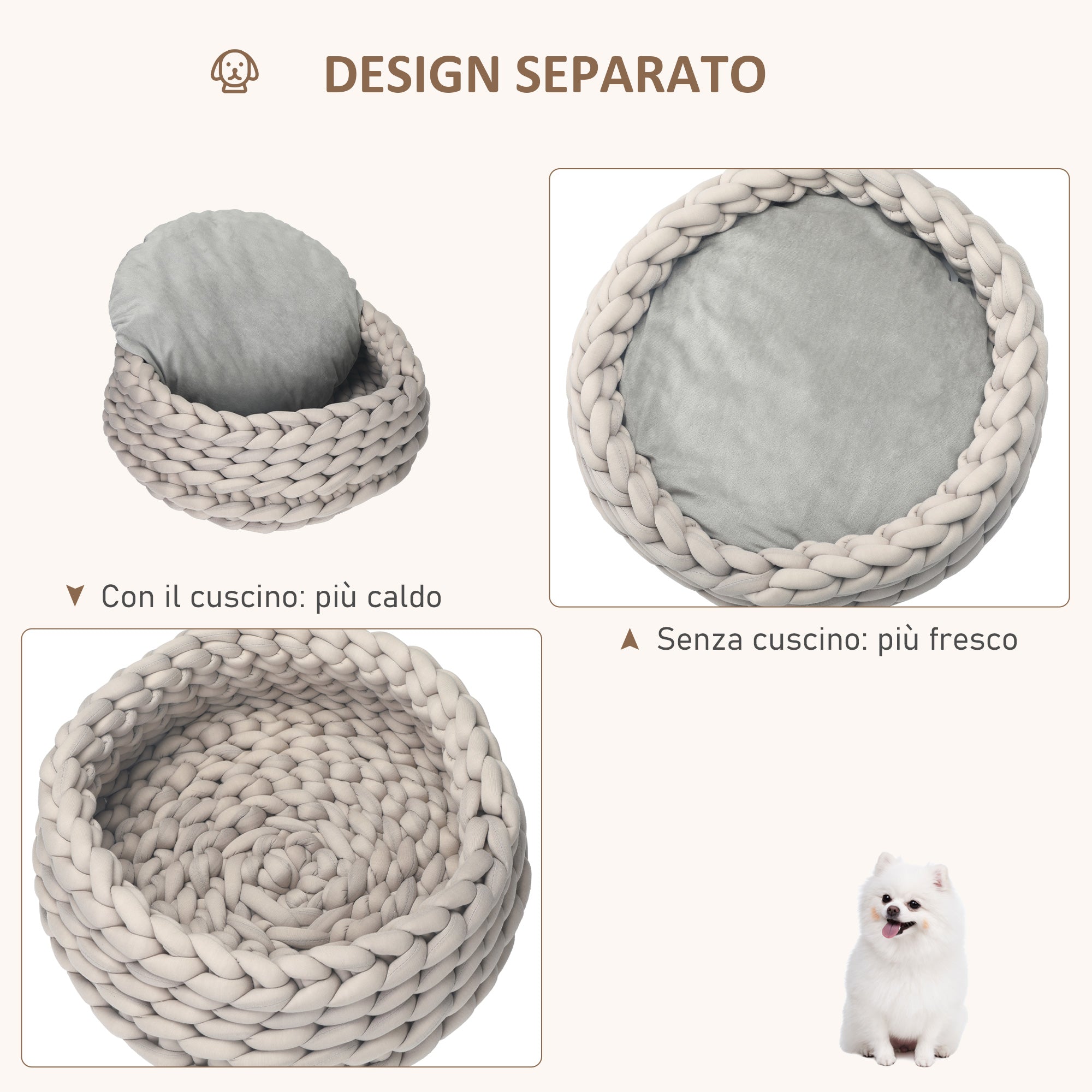 Cuccia per Cani e Gatti Ø50x19 cm in Tessuto Effetto Velluto Grigio