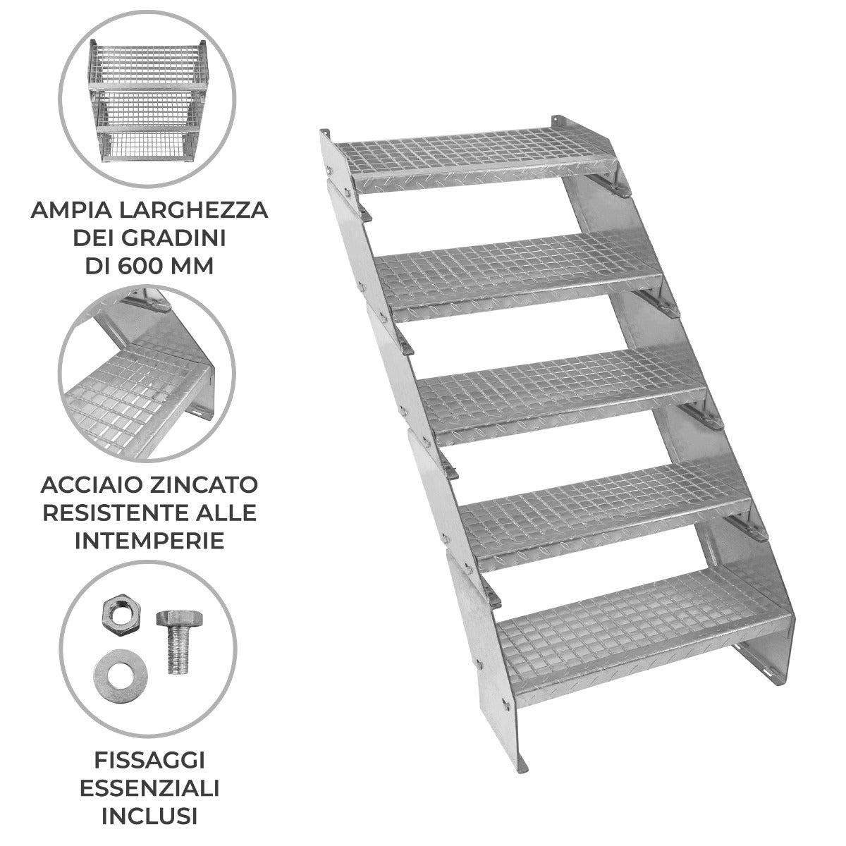 Scala metallica a 5 sezioni ad altezza regolabile in acciaio zincato 60 cm / 600 mm