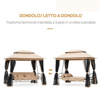 Dondolo 3 Posti 256x172x248 cm con Copertura a Gazebo e Zanzariera Beige e Nero