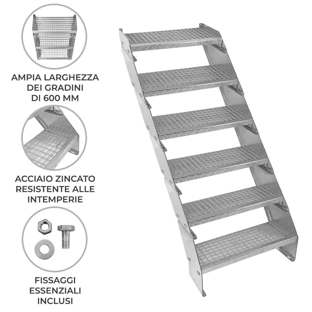 Scala metallica a 6 sezioni ad altezza regolabile in acciaio zincato 60 cm / 600 mm