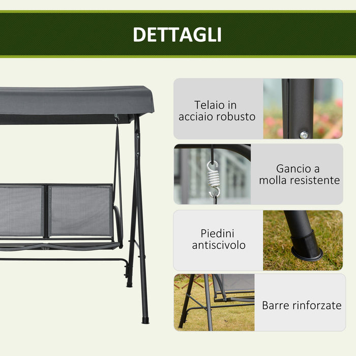 Dondolo 2 Posti 140x118x162 cm  in Acciaio e Poliestere Grigio