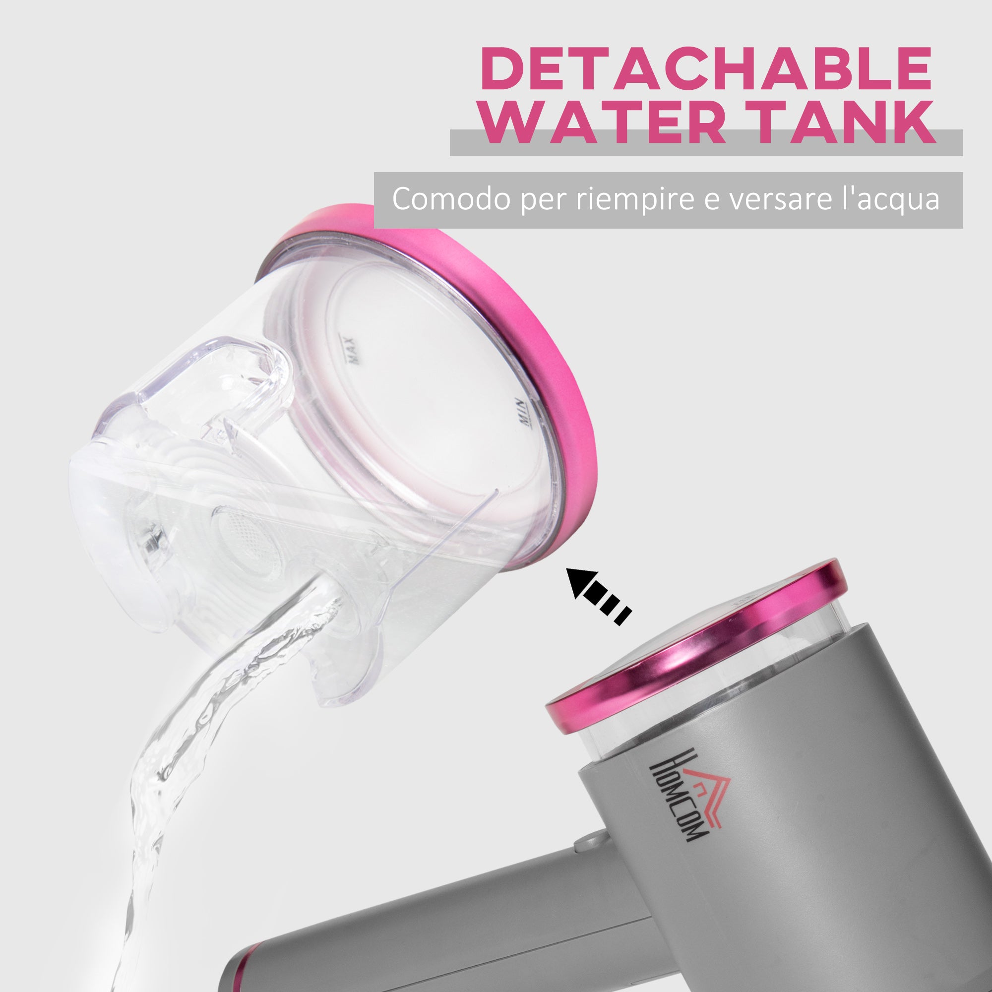 Ferro da Stiro Verticale Portatile 160 ml 1520W in Alluminio e Plastica Grigio e Rosa