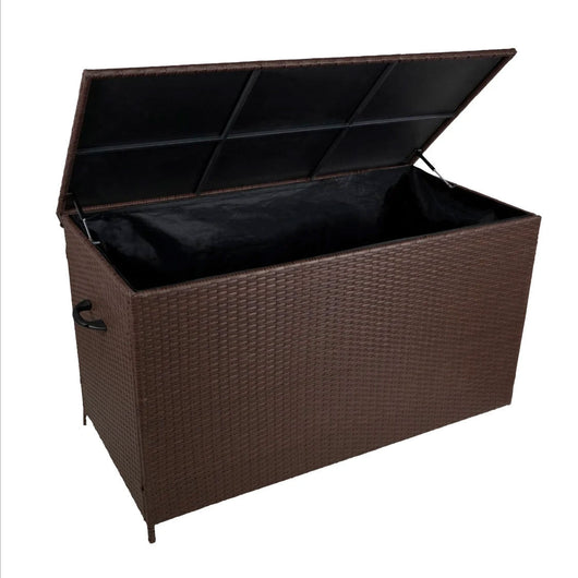 Baule da Esterno 138x70x80 cm in Rattan con Borsa Impermeabile Marrone