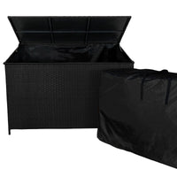 Set d'angolo in rattan e box da giardino Nero Grande Cuscino Cassapanca 582L Outdoor