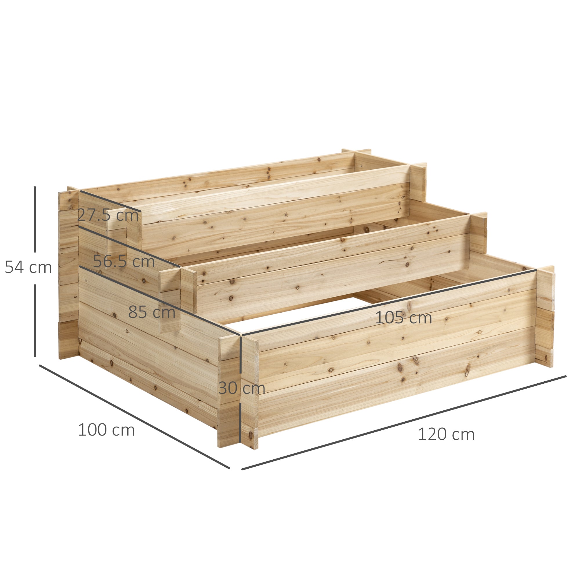 Fioriera 3 Livelli 120x100x54 cm in Legno di Abete Naturale