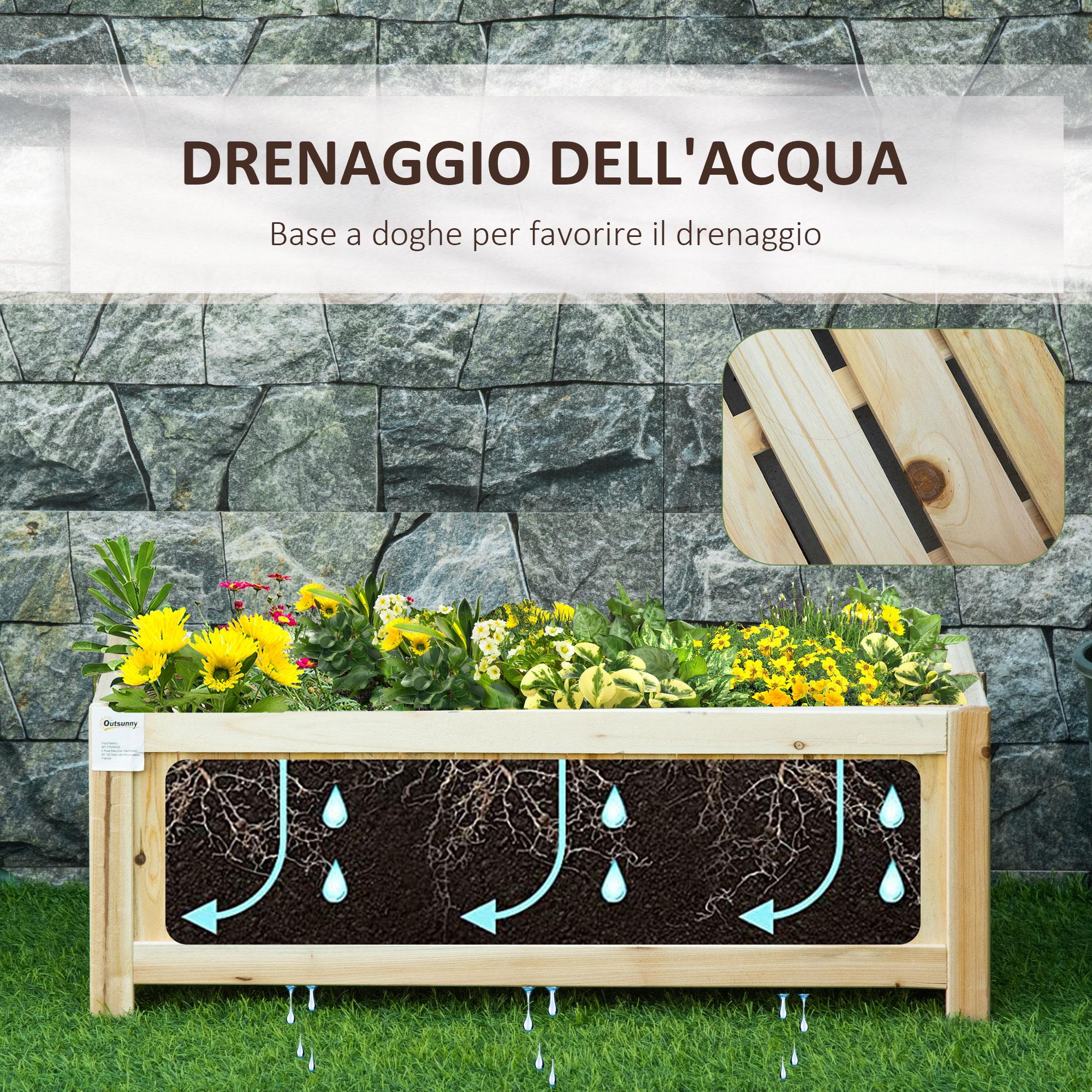 Fioriera Pieghevole 70x30x25 cm con Base Drenante in Legno Naturale