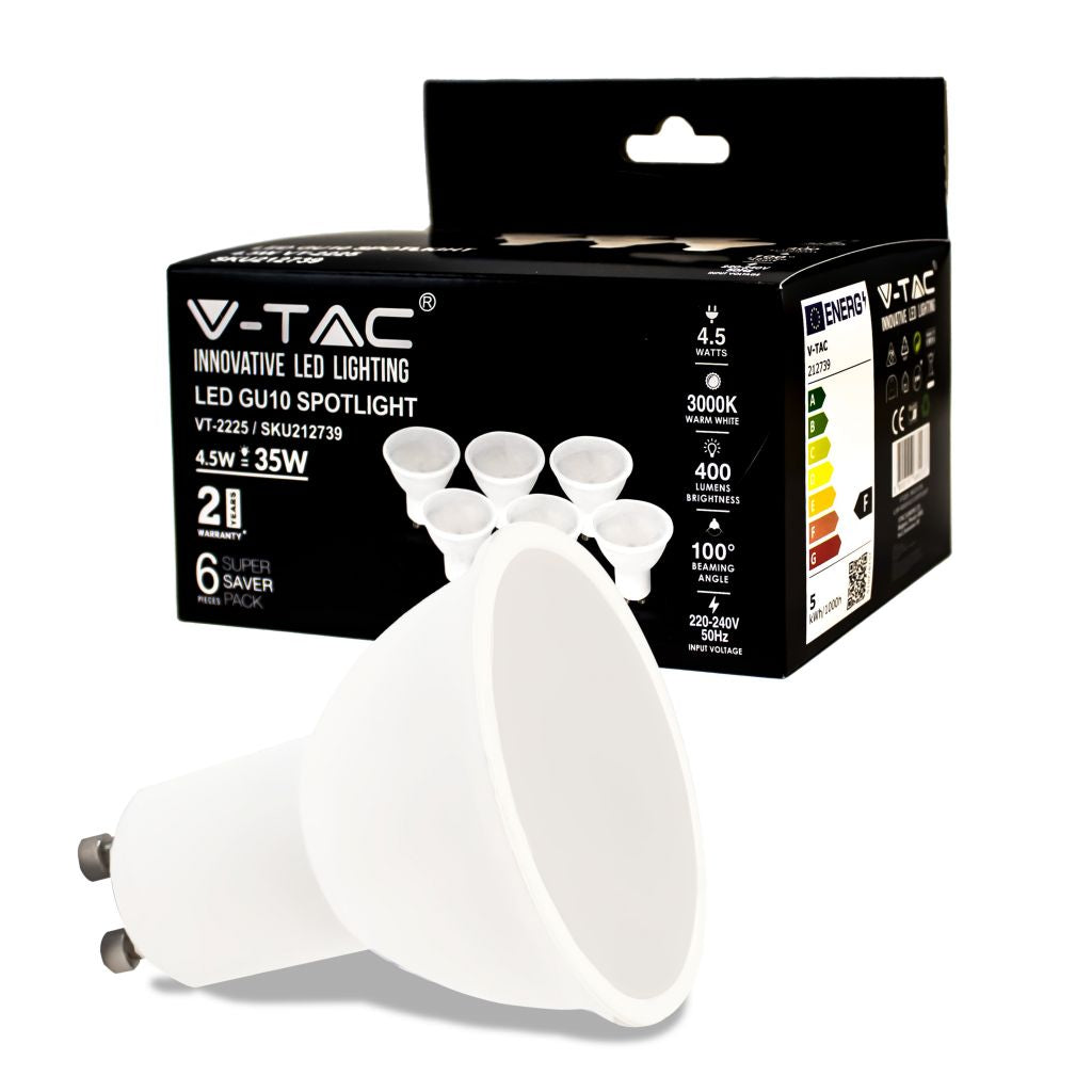 Cover da 4,5 W-Milky in plastica bianca SMD 3000K GU10 100`D 6 pezzi/pacchetto