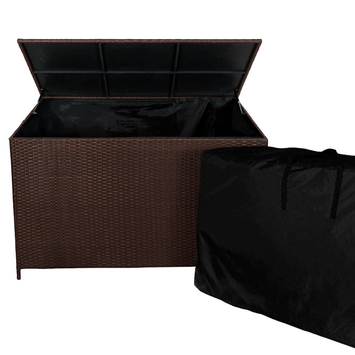 Set d'angolo in rattan e box da giardino Marrone Grande Cuscino Cassapanca 582L Outdoor