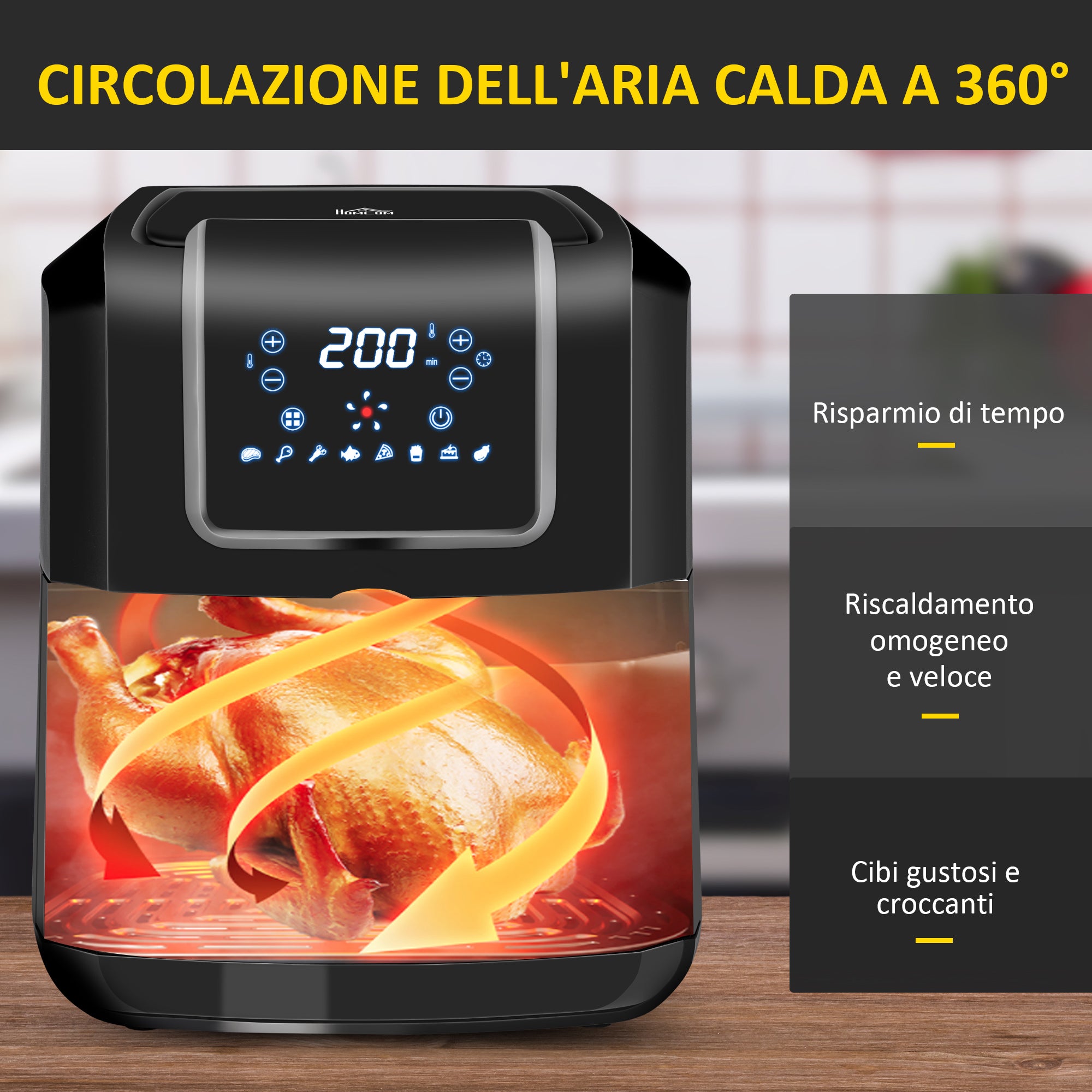 Friggitrice Elettrica ad Aria 1700W 6,5 Litri Nera