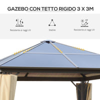 Gazebo da Giardino 2,94x2,94m con Zanzariere in Policarbonato Caffè e Khaki