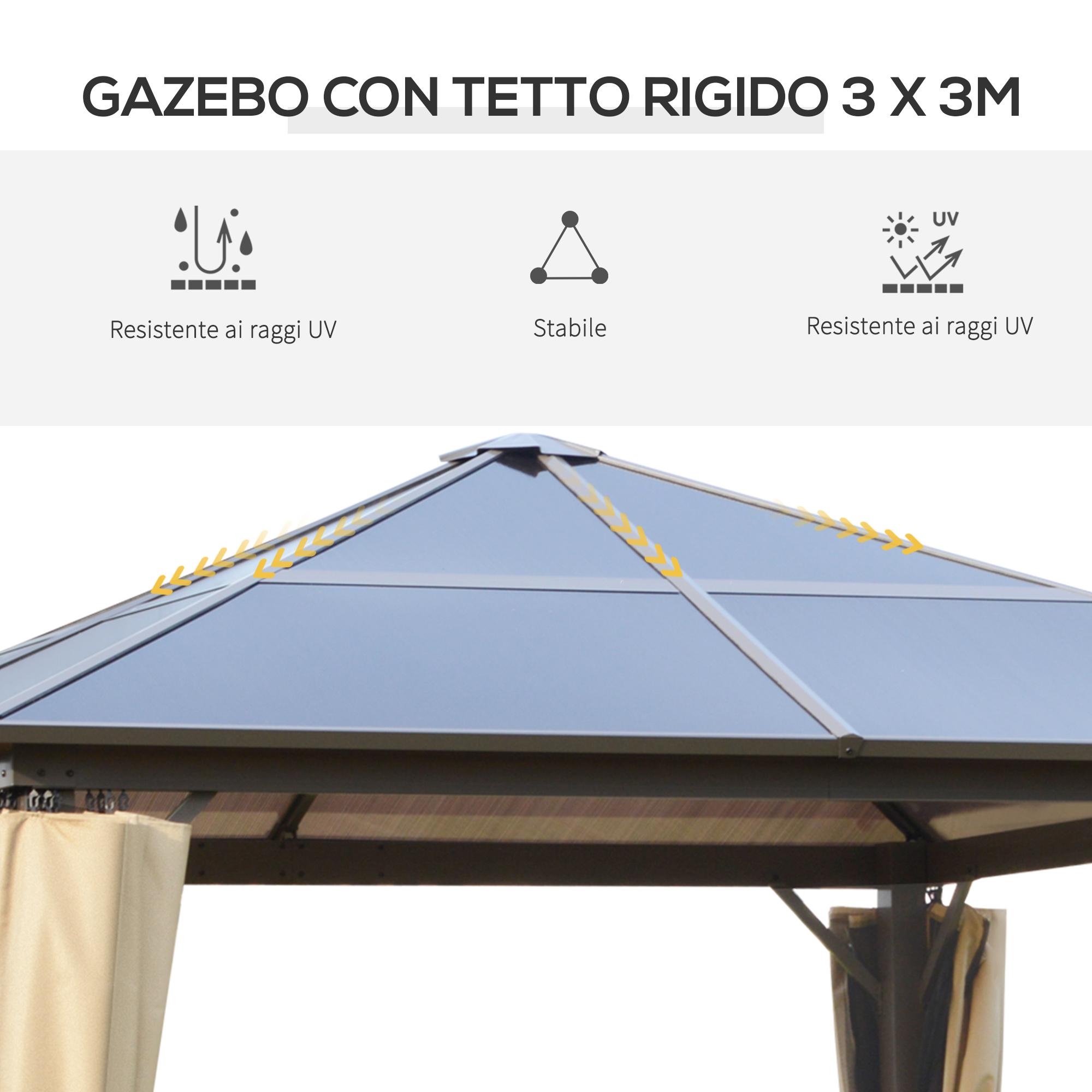 Gazebo da Giardino 2,94x2,94m con Zanzariere in Policarbonato Caffè e Khaki