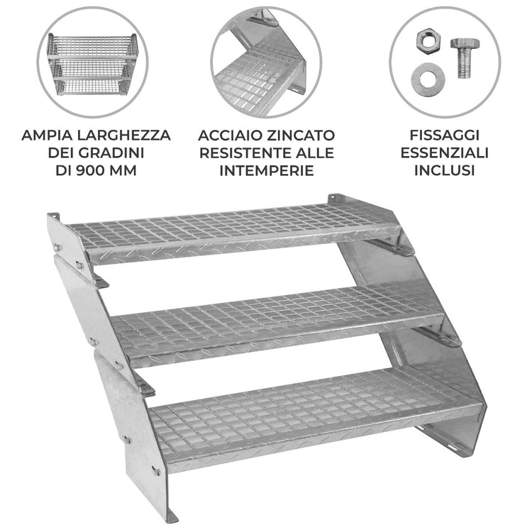 Scala zincata regolabile a 3 elementi - larghezza 900 mm