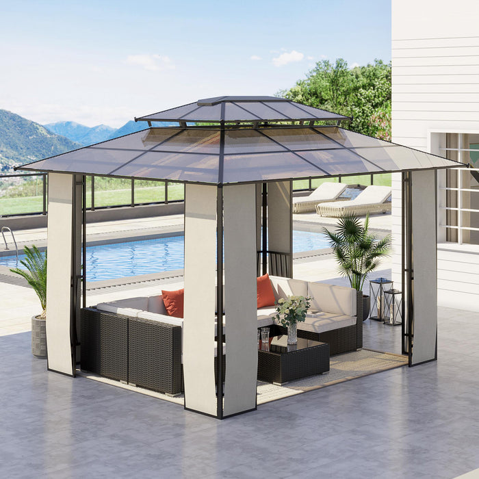 Gazebo da Giardino 3,65x3m in Acciaio e Alluminio Marrone