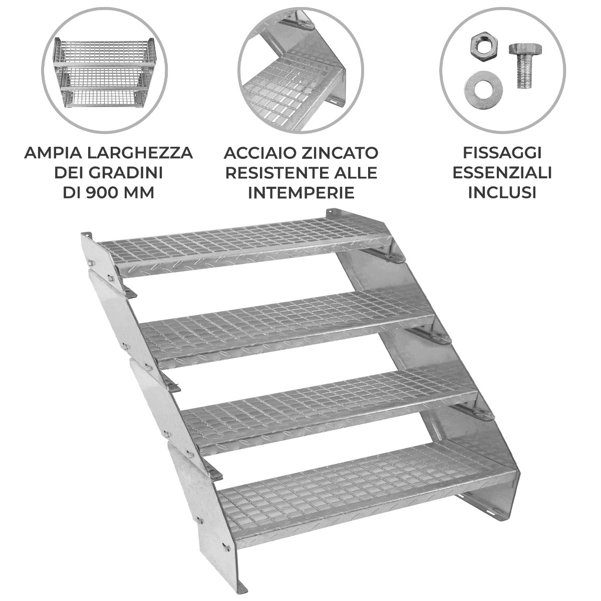 Scala metallica a 4 elementi ad altezza regolabile in acciaio zincato 90 cm / 900 mm