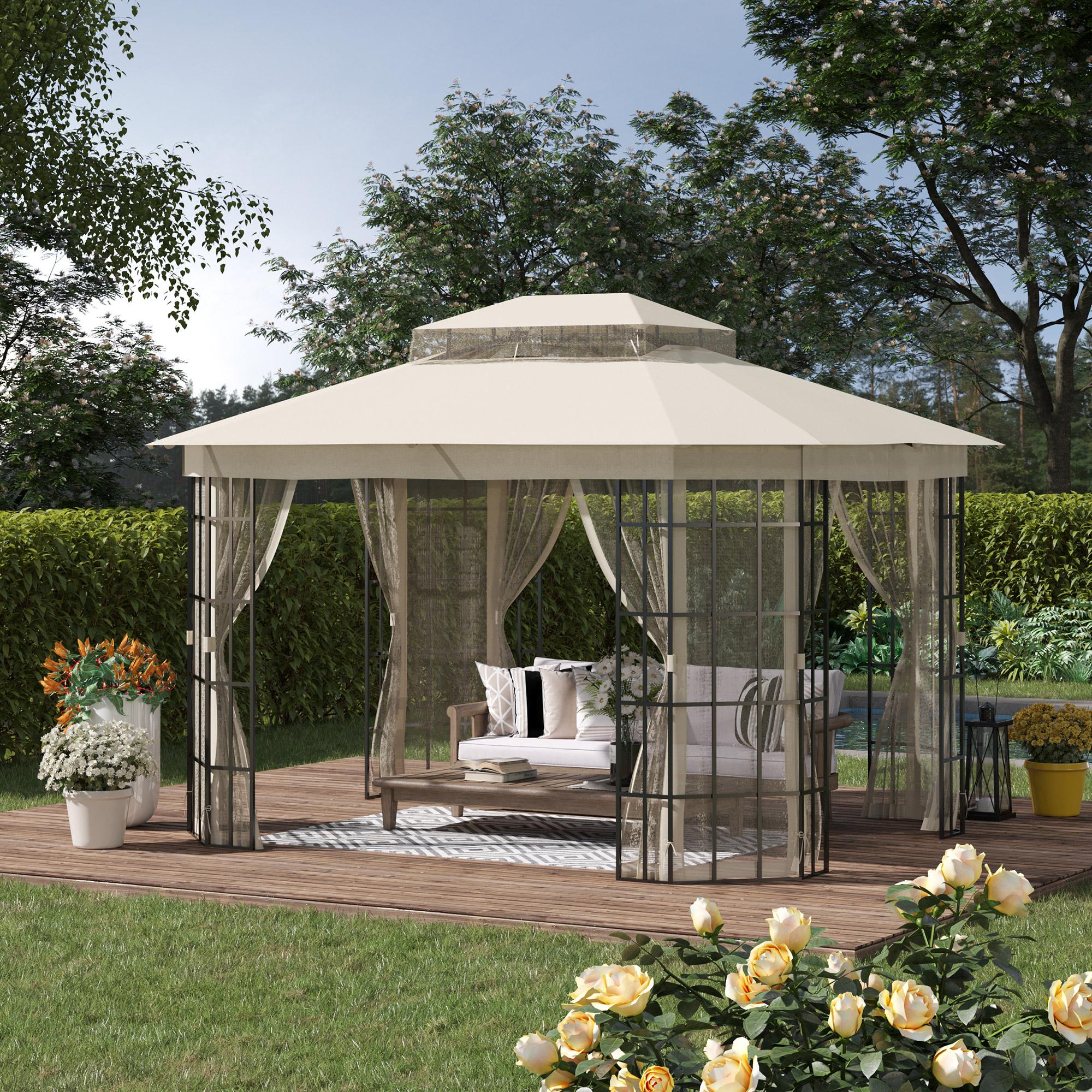 Gazebo da Giardino 3,65x3m in Metallo Beige