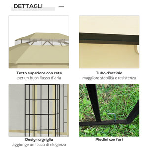 Gazebo da Giardino 3,65x3m in Metallo Beige