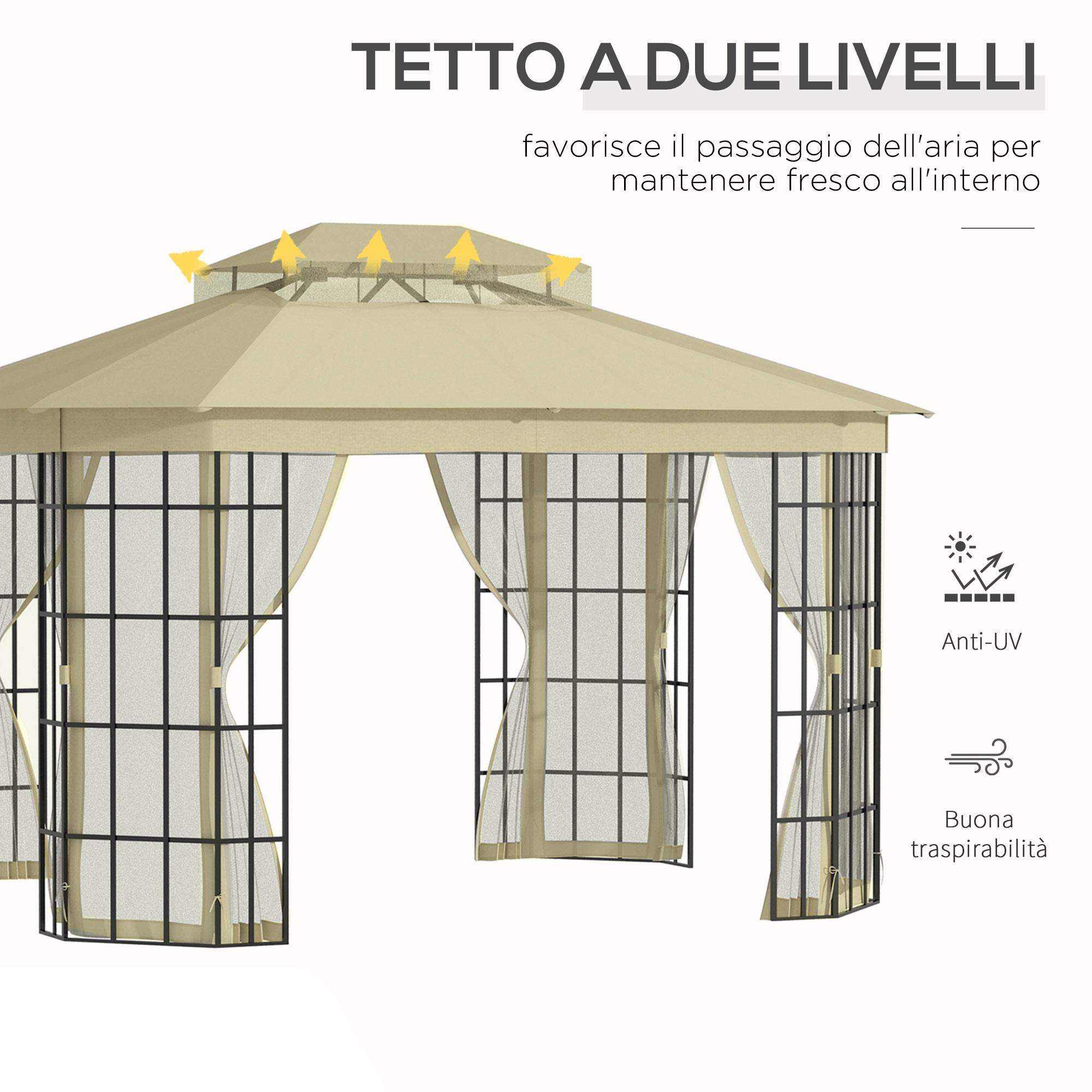 Gazebo da Giardino 3,65x3m in Metallo Beige