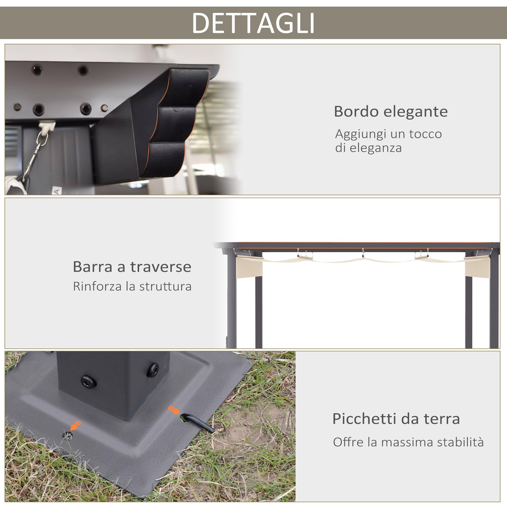 Pergola da Giardino 2,95x2,95m in Alluminio e Poliestere Bianco Crema