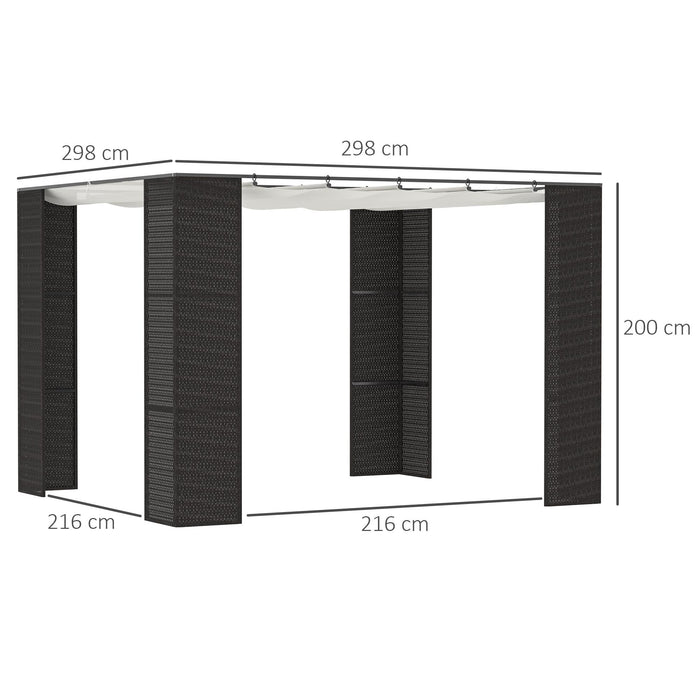 Pergola da Giardino 2,98x2,98x2m in Metallo e Rattan Nero