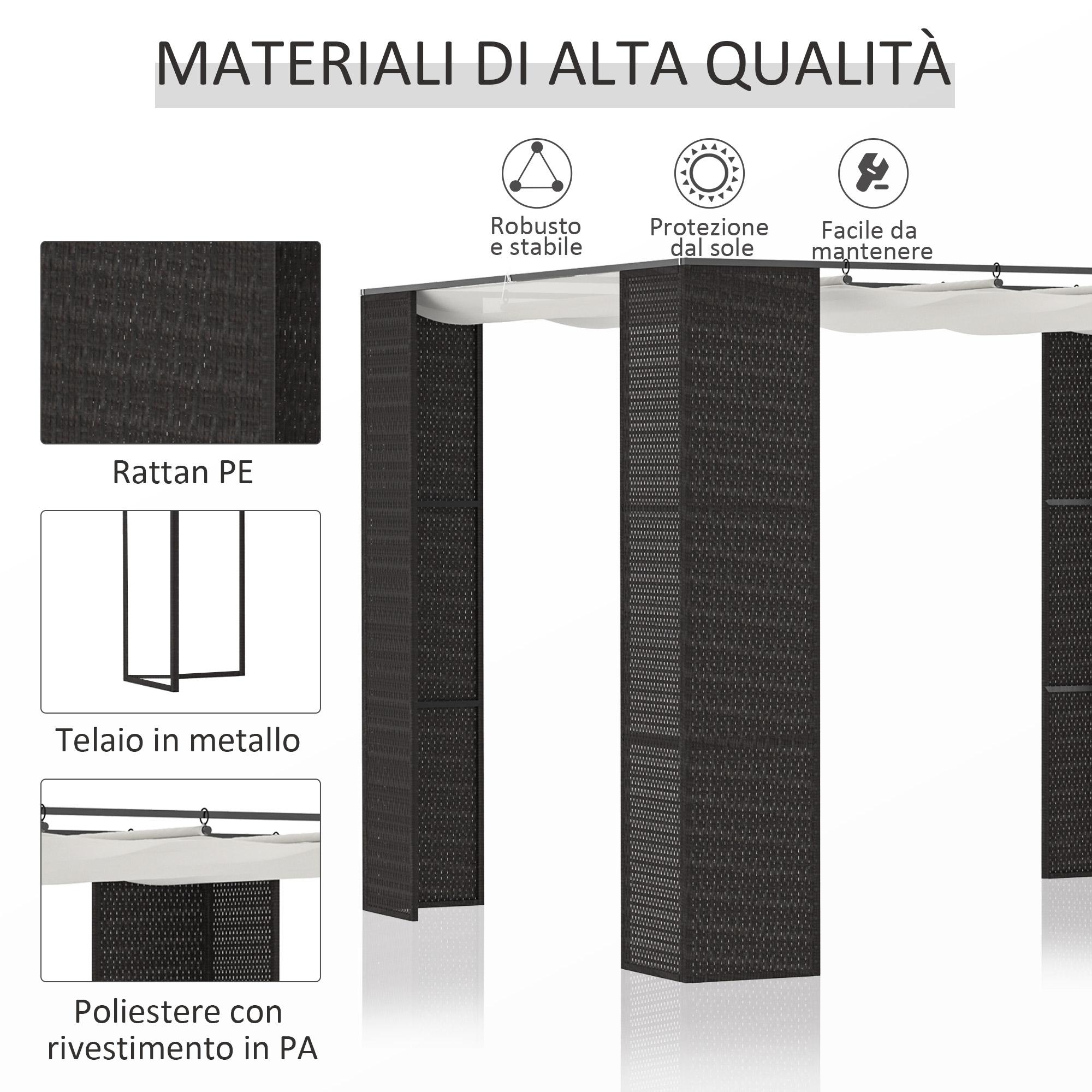 Pergola da Giardino 2,98x2,98x2m in Metallo e Rattan Nero