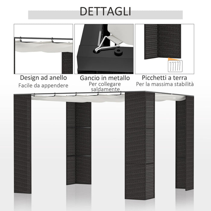 Pergola da Giardino 2,98x2,98x2m in Metallo e Rattan Nero