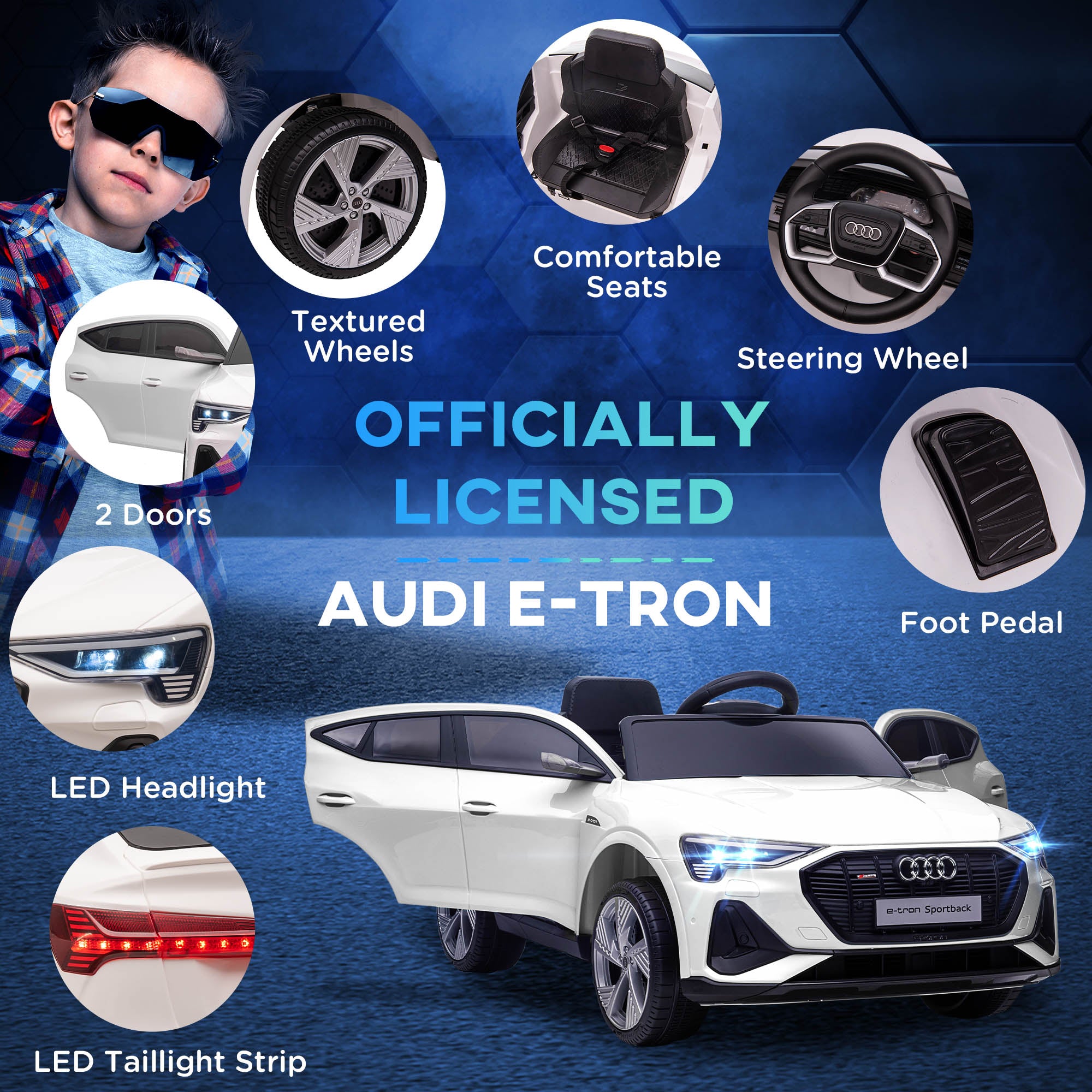 Macchina Elettrica per Bambini 12V con Licenza Audi E-Tron Sportback Bianco