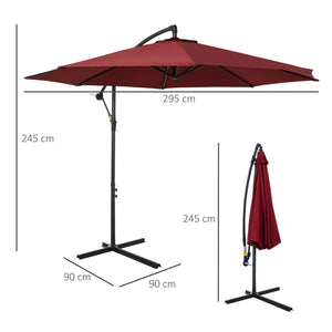 Ombrellone da Giardino Decentrato Ø300x250 cm in Acciaio e Poliestere Rosso Scuro