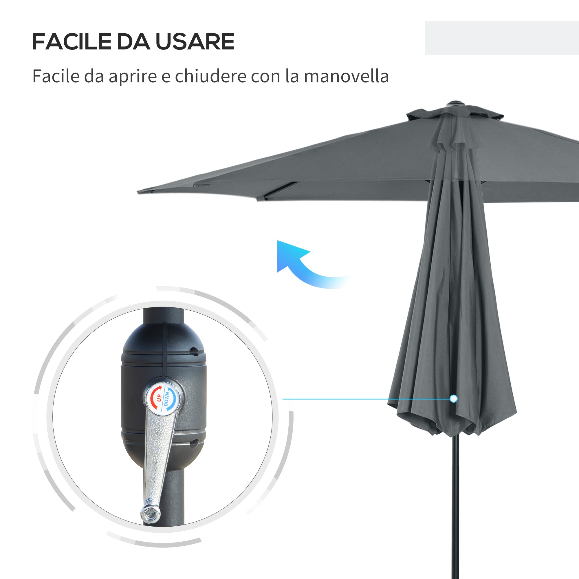 Ombrellone da Giardino Ø300 cm in Metallo e Poliestere Grigio Scuro