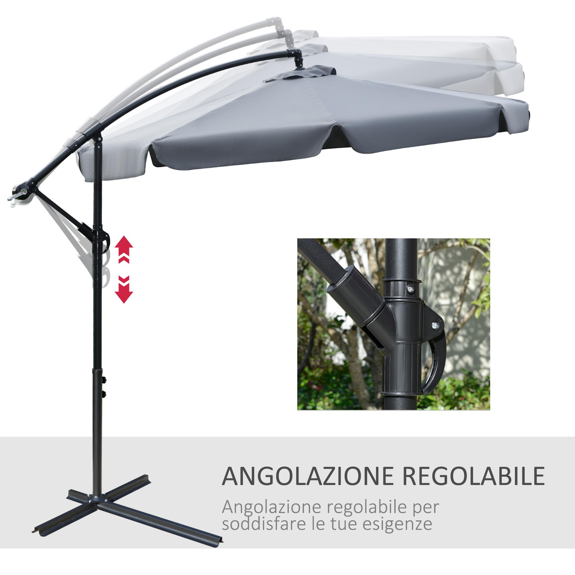 Ombrellone da Giardino Decentrato Ø265x265 cm in Metallo e Poliestere Grigio